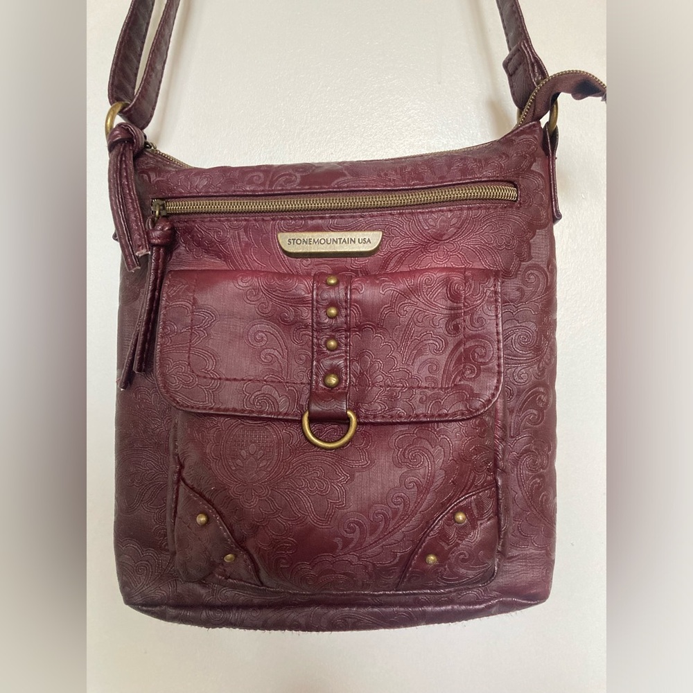Stone Mountain Maroon Faux Leather Crossbody Satchel
